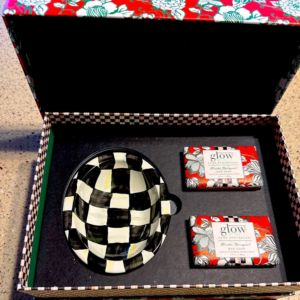 Mackenzie Childs Winter Bouquet Soap Dish Set